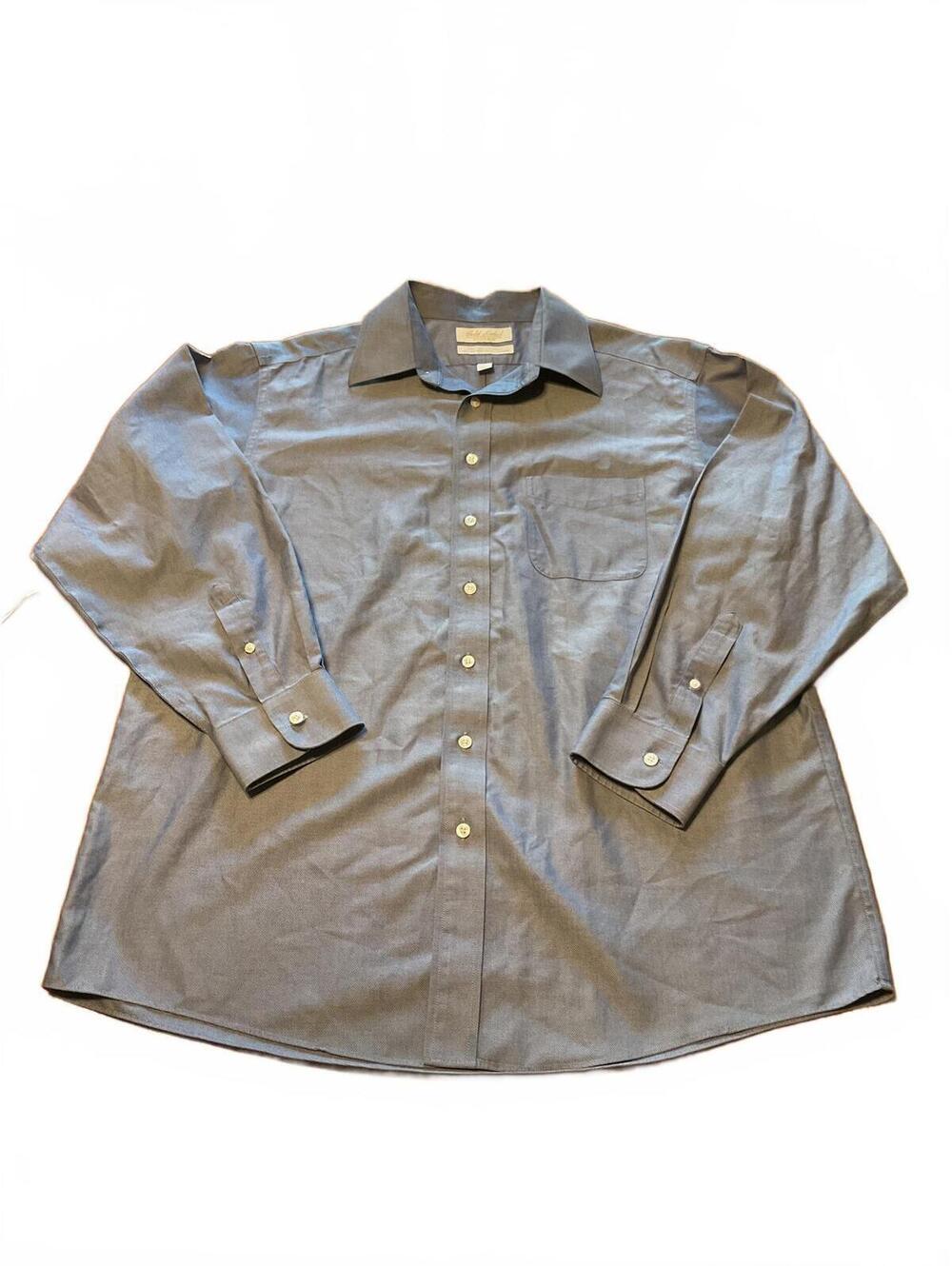 Roundtree & Yorke Gold Label, Fitted, 16.5 x 33, Long Sleeve, Blue & White Micro